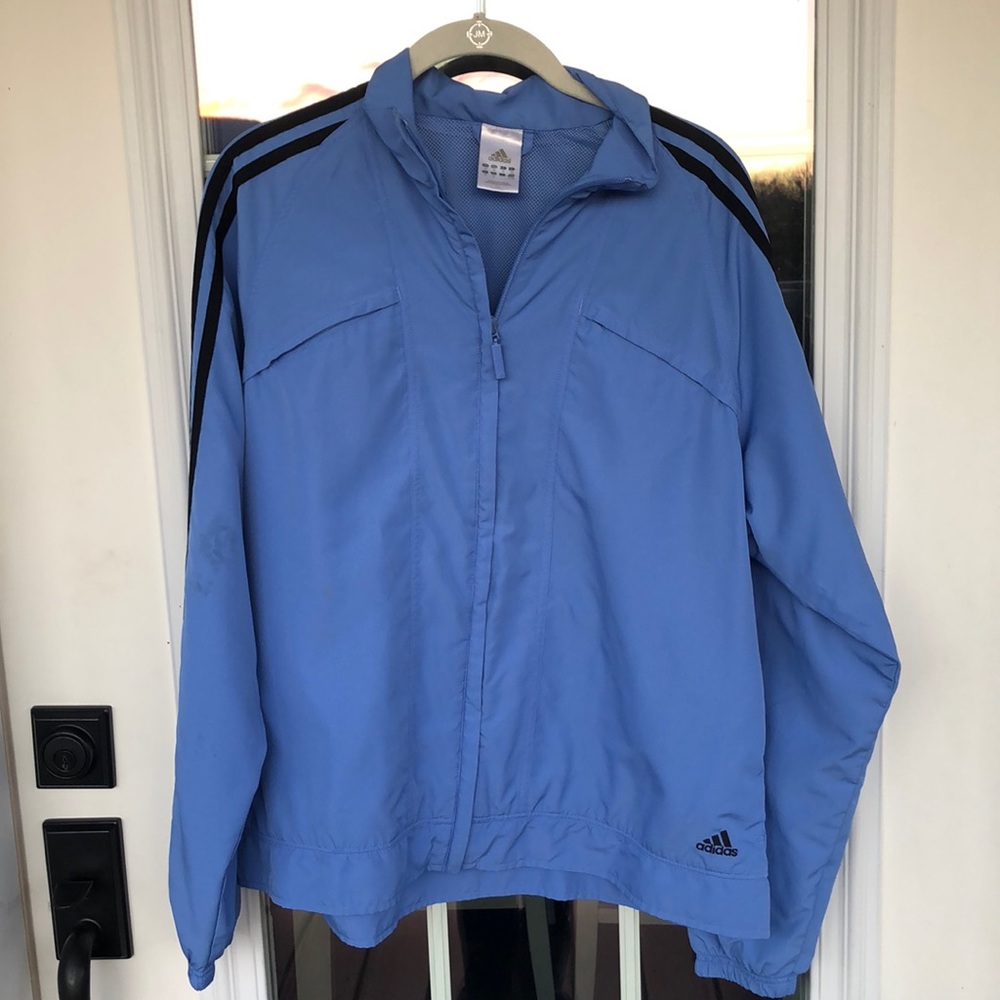 Adidas Boys Sky Blue Striped Zip Up Windbreaker Jacket XL